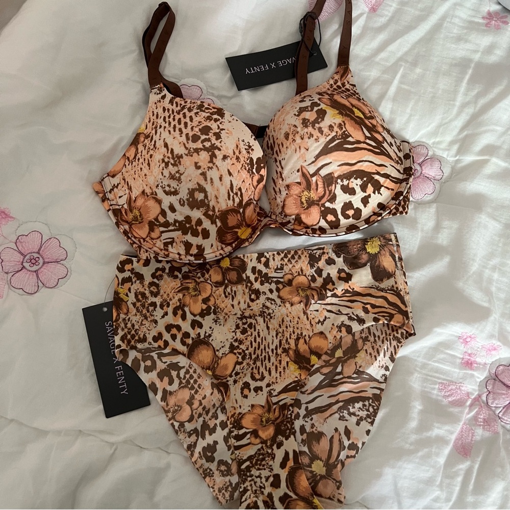 Savage X Fenty Brown Floral Animal Print Set